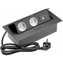 Bloc Encastrable 2 PRISES AVEC 2 PRISES USB - NOIR / GTV